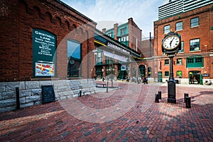 Stone streets and buildings in the Distillery Historic District, In Toronto, Ontario.