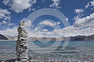 Stone structure at Pangong Lake Leh.