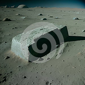 Stone structures on alien world. Moon monuments, artifacts. AI Generated image