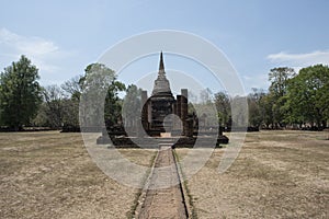 Stone stupa at Archaeological Park of Si Satchanalai Buddhist temples, Thailand