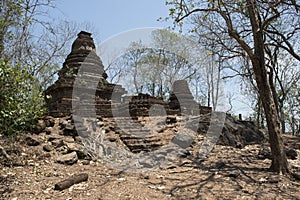 Stone stupa and chedi at Archaeological Park of Si Satchanalai Buddhist temples, Thailand