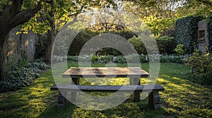 Stone Table and Bench in a Sunlit Garden
