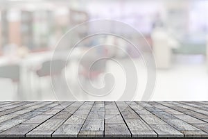 Stone table with library blur background