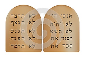 Stone tablets with the ten commandments of God in Hebrew. Vector illustration. EPS 10.