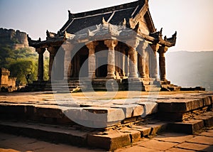Stone temple. Ancient centuries-old structure. Generative AI