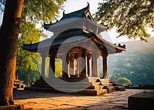 Stone temple. Ancient centuries-old structure. Generative AI photo