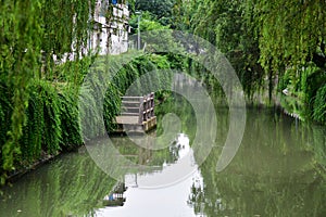 a stone terrace on an ancient river channel in Yangzhou, Jiangsu Province, China