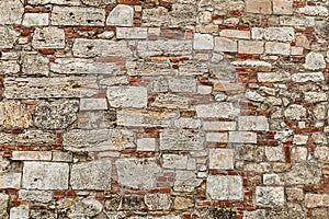 Stone texture background tough and solid weathered wall with many rectangular cobblestone