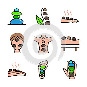 Stone therapy flat icon. Lithotherapy. Reflexology. Traditional chinese medicine