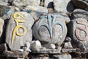 Stone with tibetian mantras Tibet sanscrit