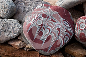 Stone with tibetian mantras Tibet sanscrit