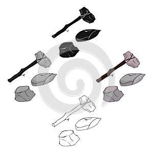 Stone tools icon in cartoon,black style isolated on white background. Stone age symbol stock vector illustration.