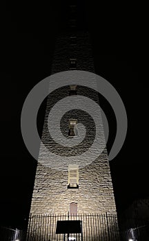 Stone Tower in Dubuque, Iowa at Night Color Portrait View