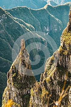Stone tower that gives its name to Canion do Funil, a tourist spot in the mountain range of Santa Catarina of the southern Brazil photo