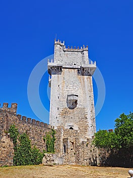 The stone tower of the medieval Castle of Beja in the Alentejo Region of Portugal