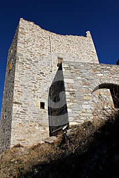 Stone tower at the medieval village of Vathia