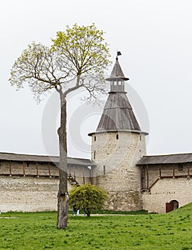 Stone tower and Pskov Kremlin