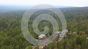 Stone town in summer in the Urals, Russia. Aerial view of natural attraction