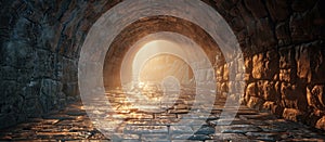 Stone Tunnel With Bright Light at End