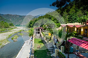 Stone under crystal clear water of  Ganga River