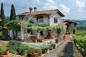 Stone Villa Amidst Rolling Hills with Vineyards