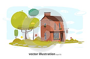 Stone Village or Brick Farm House Illustration