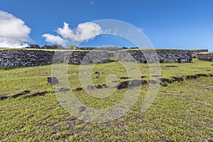 The stone village of Orongo on the volcano Ranu Kau