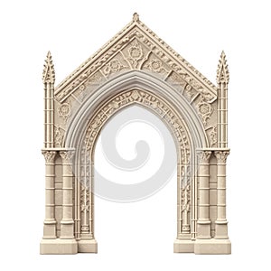 Stone vintage arch door Elements of the architecture of buildings in the Gothic style on isolated transparent background png.