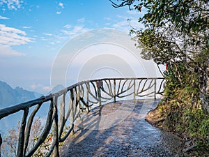 Stone Walkway balcony on the Tianmen mountain cilff with beautiful White cloud and sky at zhangjiajie city China.