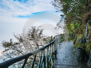 Stone Walkway balcony on the Tianmen mountain cilff with beautiful White cloud and sky at zhangjiajie city China.