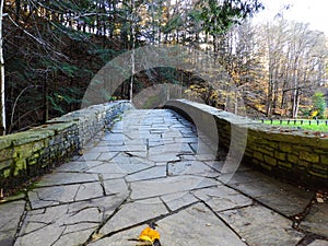 Stone walkway bridge at Fillmore Glen State Park Moravia