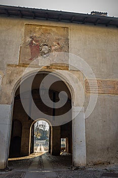 Gate of medieval Castle of Brescia on Colle Cidneo photo