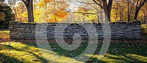 Stone wall autumn park fall leaves