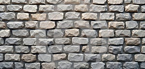 Stone wall background texture. Grey rock blocks pattern. Abstract granite block brickwork. Seamless surface design. Perfect for