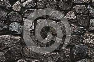 Stone wall background. Wall cement background. Old cement texture. Concrete surface. Black dark background. Brick wall background.