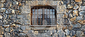 Stone Wall With Barred Window and Bars