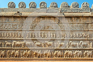 Stone wall carvings at Hampi