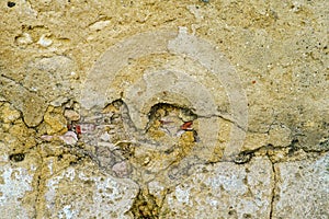 stone wall covered with clay plaster. Vintage architectural panoramic background