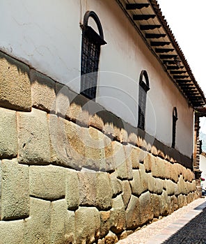 Stone wall in Cusco or Cuzco town Peru
