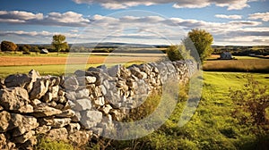 Stone wall enclosing a charming farm landscape