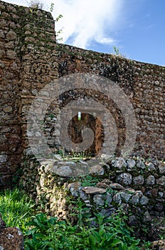 Stone wall of first church south of equator in Africa, Angola, M`banza Congo