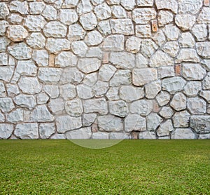 Stone wall with Green field