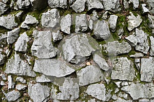 A stone wall made of large stones. Antique wall, thin seam, can be used for backgrounds, textures