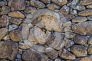 Stone wall made up of small and large rocks creating a barrier