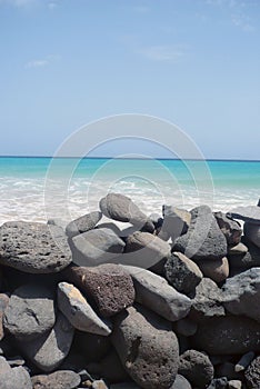 Stone wall and ocean photo