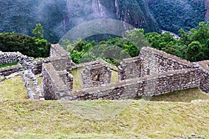 Stone Wall Ruins Machu Picchu Peru South America With Green