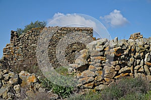 Stone wall ruins of an old and forgotten farm