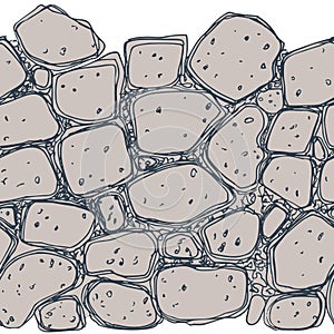 Stone wall. Seamless horisontal vector illustration of a stone wall. Hand drawn stone.