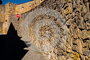 Stone wall with shadow from the old town Bardejov Slovakia