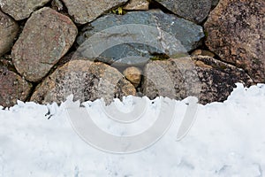 Stone wall with snow pile